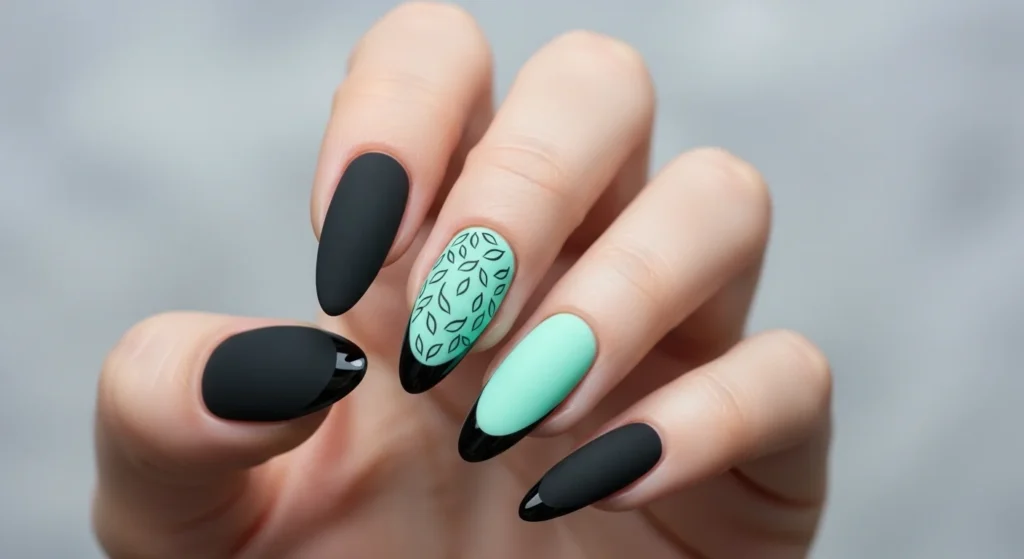 Black & Mint Green Nails