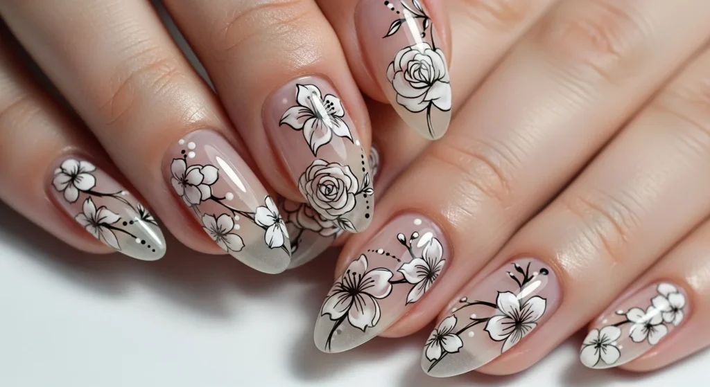 Negative Space Florals nails