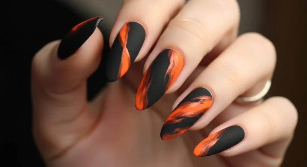 Black & Burnt Orange Nails