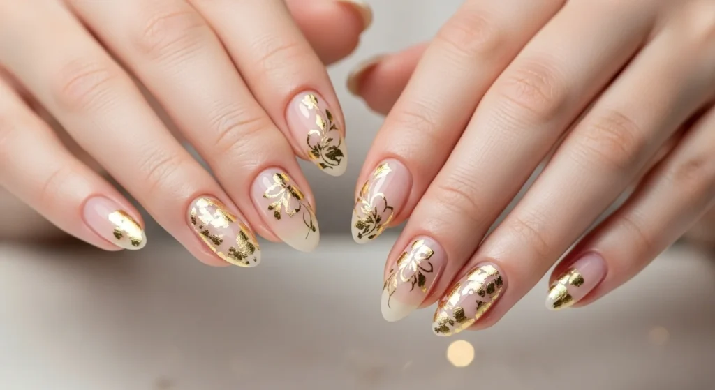 Gold Foil Florals nails