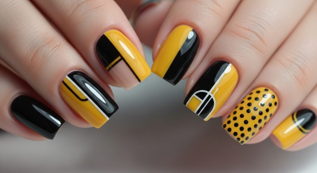  Black & Mustard Yellow nails