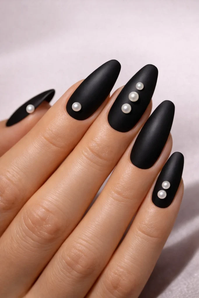 Black Nails with Pearls