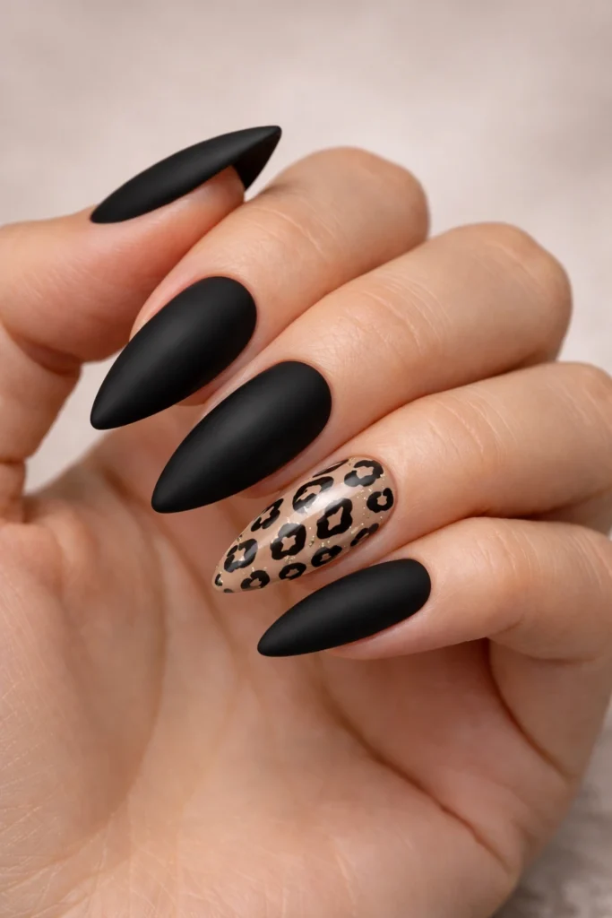  Black with Leopard nails