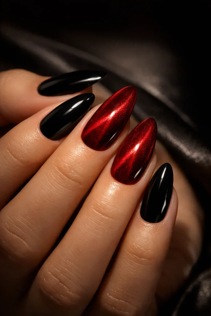 Black & Red Velvet Nails