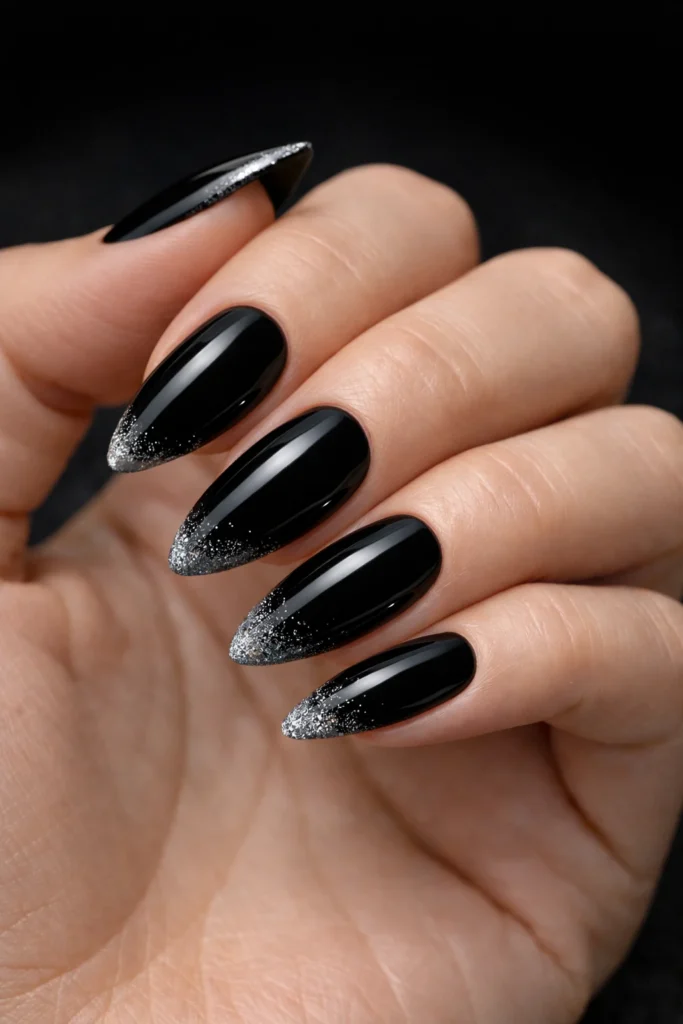 Black Nails with Glitter 