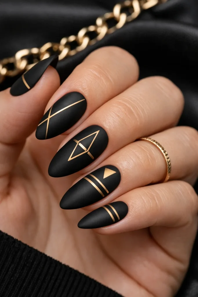 Black Nails with Gold 