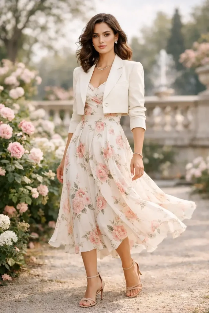 Ivory Blazer with Floral Midi