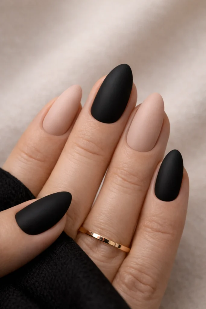 Black & Nude Matte Nails