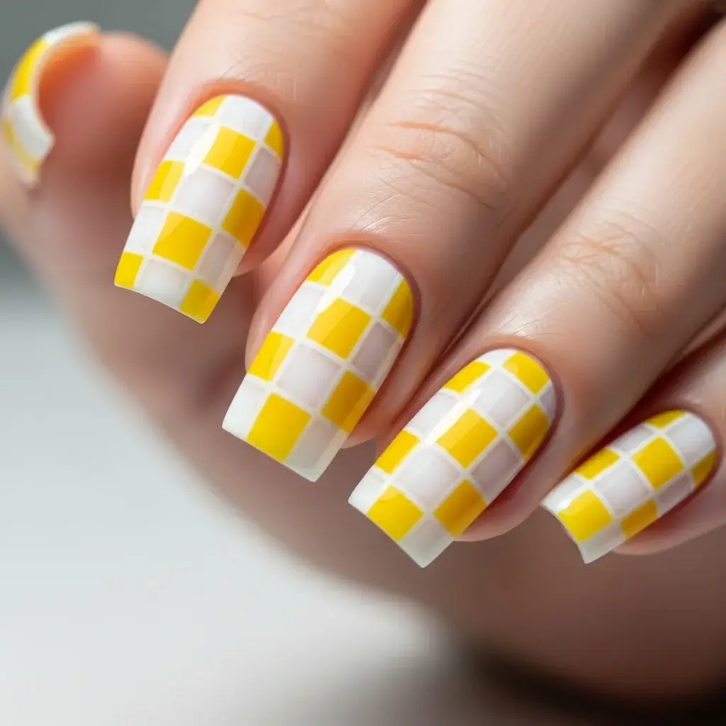 Checker Yellow Nails