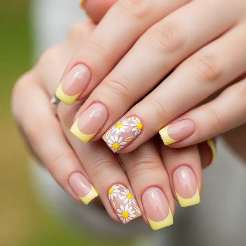 Daisy Floral Yellow Nails
