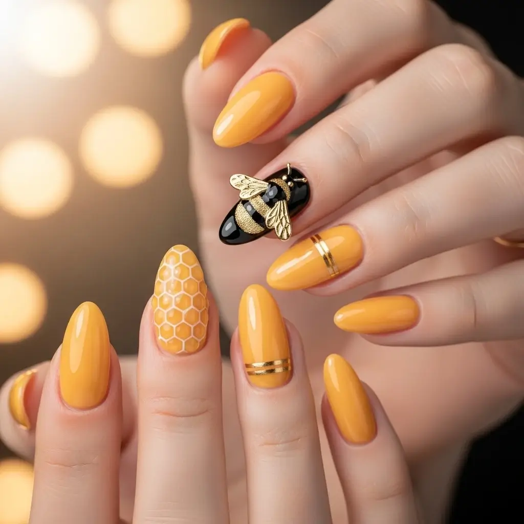Honeybee Theme Nail Art