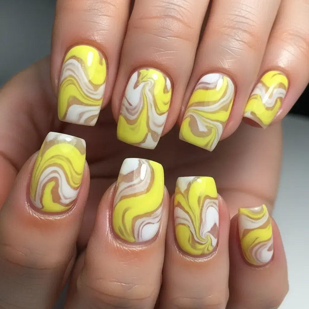 Marbled Yellow Nail Art