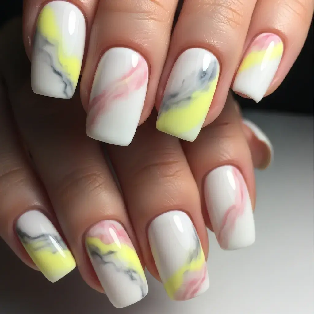 Yellow Marble Gel Nails