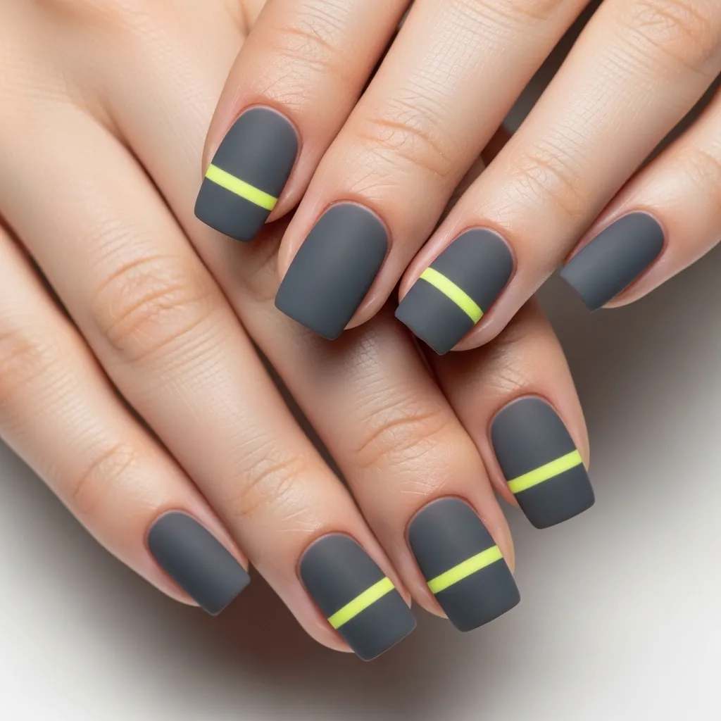 Yellow + Charcoal Gray nails