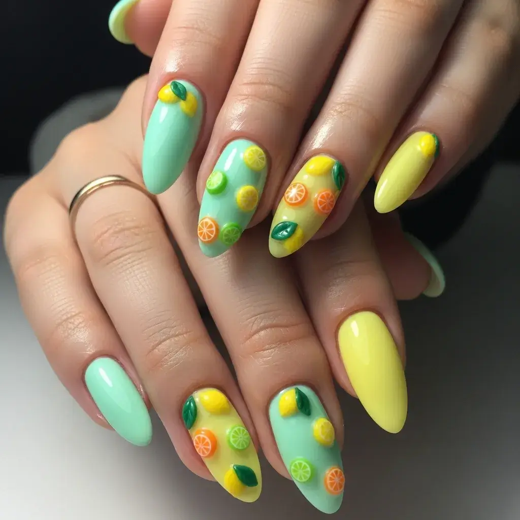 Yellow + Mint Green Nails