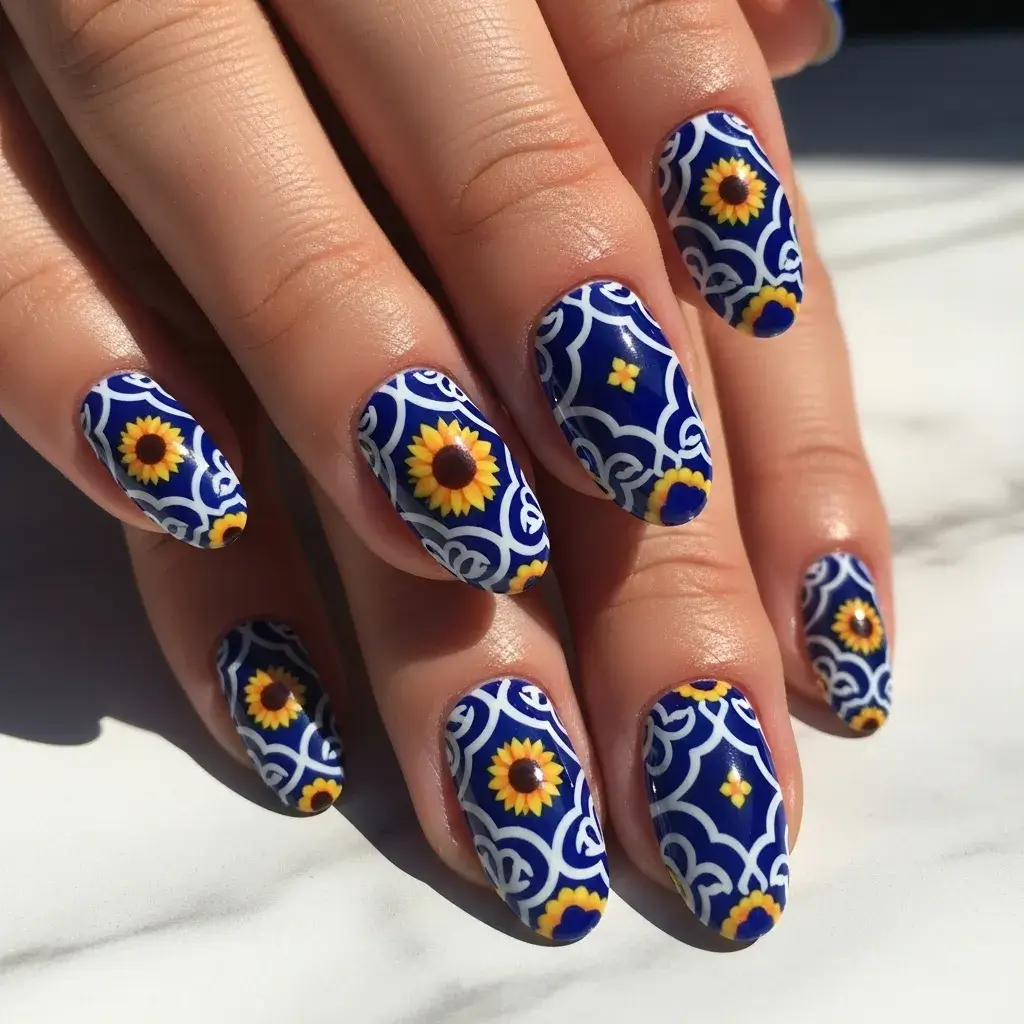 Yellow and Royal Blue nails
