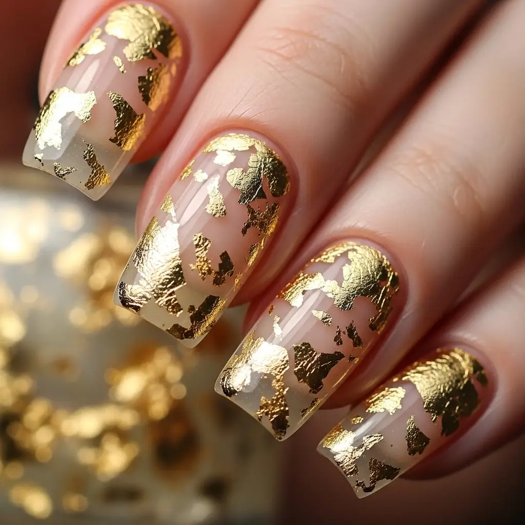  Yellow Gold Foil Nail Art