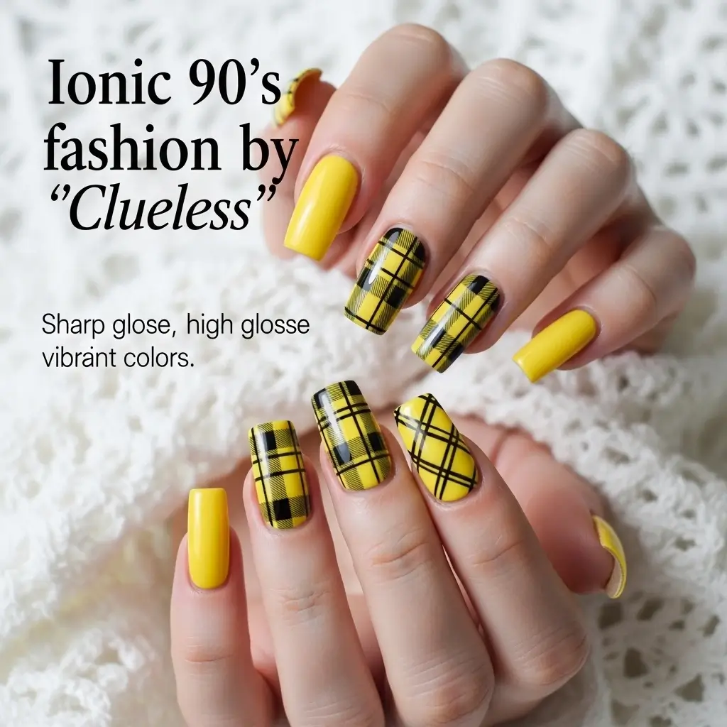 Yellow Plaid Nail Art