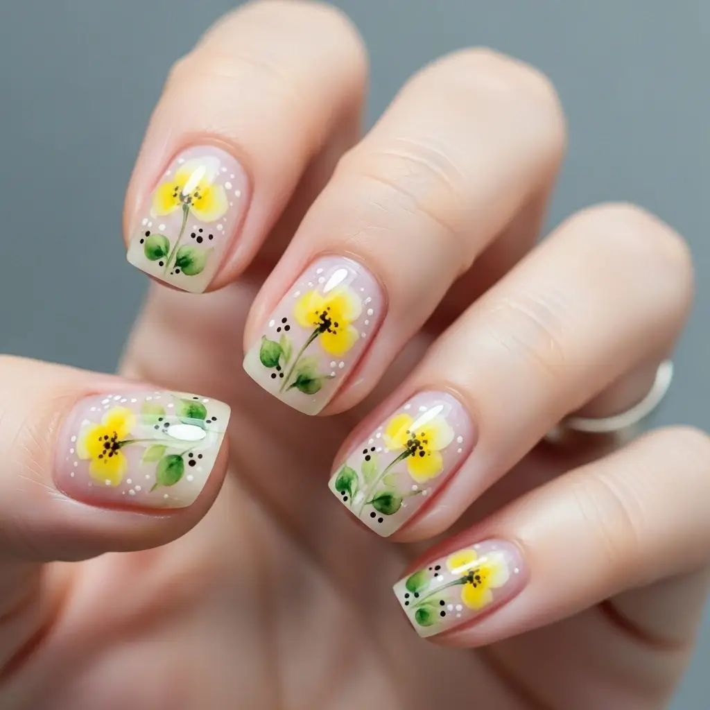Yellow Wildflowers nail art