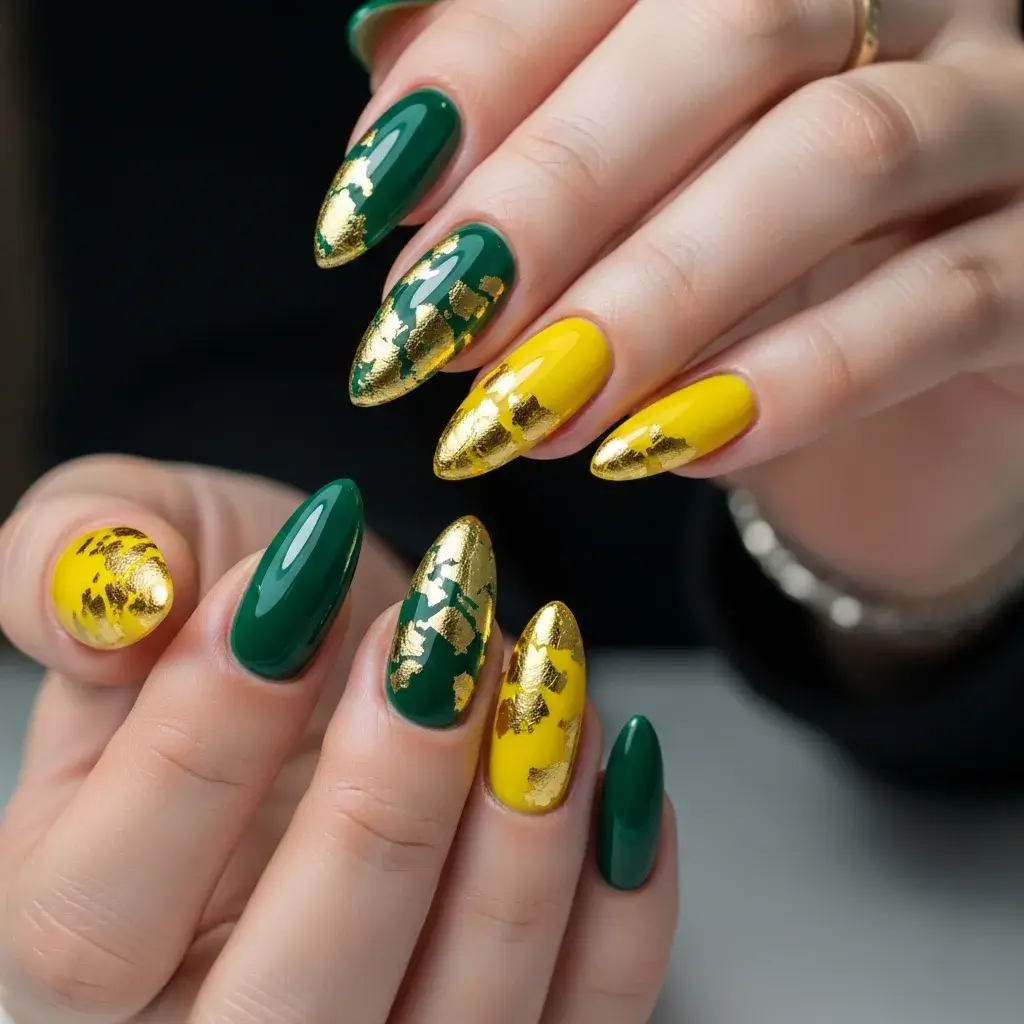  Yellow and Emerald Green Nails